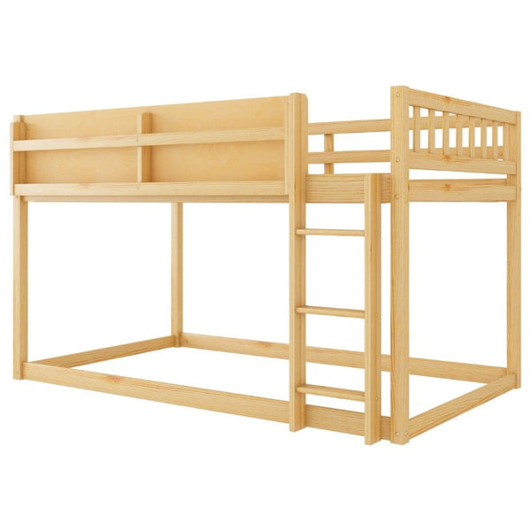 English Elm Low Profile Twin Over Solid Pine Bunk Bed with Convertible Loft for Kids Natural W2593P480604