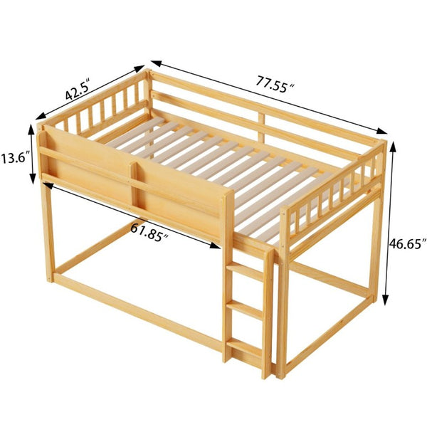 English Elm Low Profile Twin Over Solid Pine Bunk Bed with Convertible Loft for Kids Natural W2593P480604