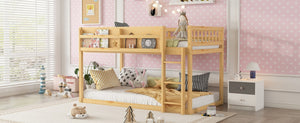 English Elm Low Profile Twin Over Solid Pine Bunk Bed with Convertible Loft for Kids Natural W2593P480604