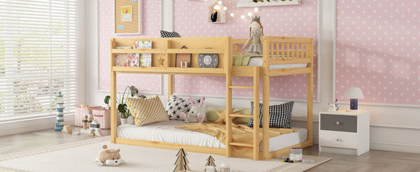 English Elm Low Profile Twin Over Solid Pine Bunk Bed with Convertible Loft for Kids Natural W2593P480604