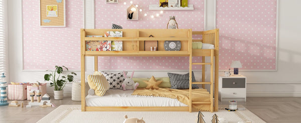 English Elm Low Profile Twin Over Solid Pine Bunk Bed with Convertible Loft for Kids Natural W2593P480604