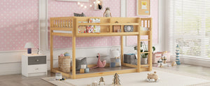 English Elm Low Profile Twin Over Solid Pine Bunk Bed with Convertible Loft for Kids Natural W2593P480604