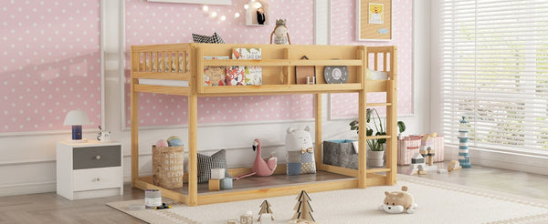 English Elm Low Profile Twin Over Solid Pine Bunk Bed with Convertible Loft for Kids Natural W2593P480604