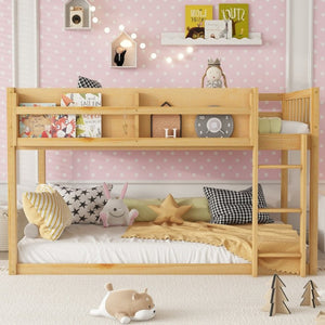 English Elm Low Profile Twin Over Solid Pine Bunk Bed with Convertible Loft for Kids Natural W2593P480604