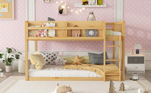 English Elm Low Profile Twin Over Solid Pine Bunk Bed with Convertible Loft for Kids Natural W2593P480604