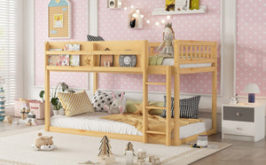 English Elm Low Profile Twin Over Solid Pine Bunk Bed with Convertible Loft for Kids Natural W2593P480604
