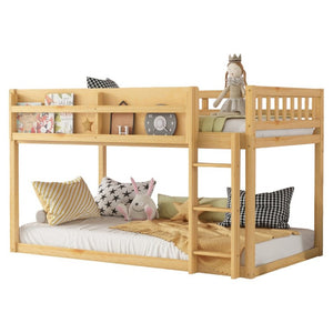 English Elm Low Profile Twin Over Solid Pine Bunk Bed with Convertible Loft for Kids Natural W2593P480604