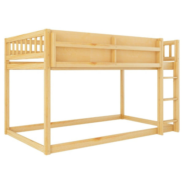 English Elm Low Profile Twin Over Solid Pine Bunk Bed with Convertible Loft for Kids Natural W2593P480604