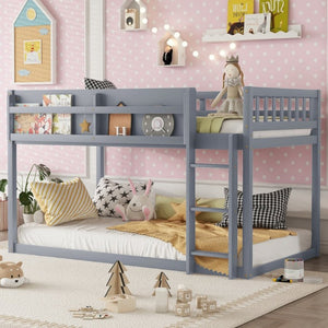 English Elm Low Profile Twin Over Solid Pine Bunk Bed with Convertible Loft for Kids Grey W2593P480620