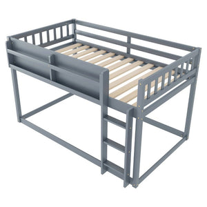 English Elm Low Profile Twin Over Solid Pine Bunk Bed with Convertible Loft for Kids Grey W2593P480620