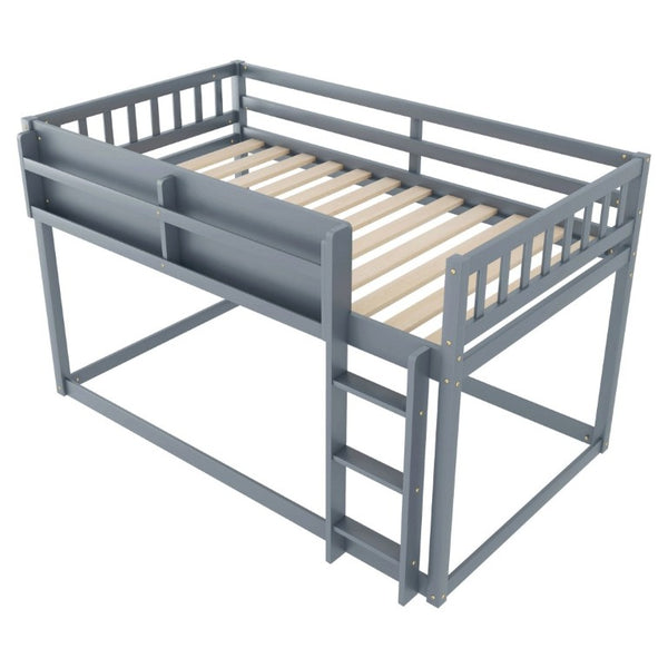 English Elm Low Profile Twin Over Solid Pine Bunk Bed with Convertible Loft for Kids Grey W2593P480620