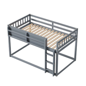 English Elm Low Profile Twin Over Solid Pine Bunk Bed with Convertible Loft for Kids Grey W2593P480620