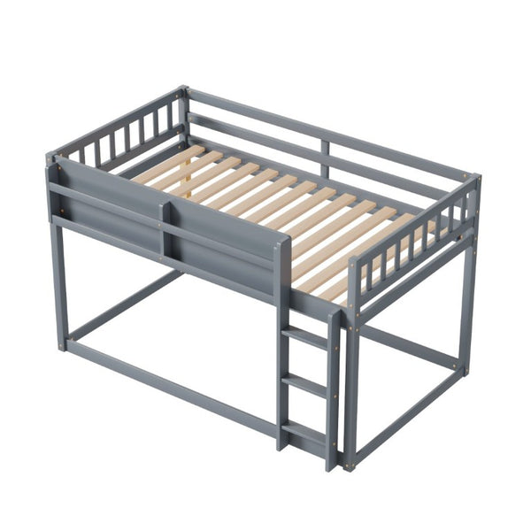 English Elm Low Profile Twin Over Solid Pine Bunk Bed with Convertible Loft for Kids Grey W2593P480620