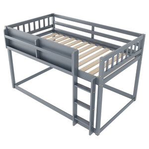 English Elm Low Profile Twin Over Solid Pine Bunk Bed with Convertible Loft for Kids Grey W2593P480620