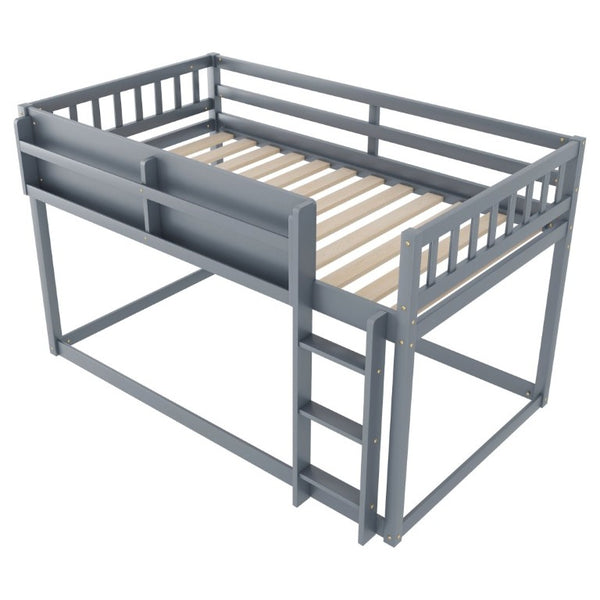 English Elm Low Profile Twin Over Solid Pine Bunk Bed with Convertible Loft for Kids Grey W2593P480620