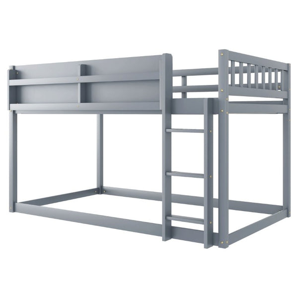English Elm Low Profile Twin Over Solid Pine Bunk Bed with Convertible Loft for Kids Grey W2593P480620