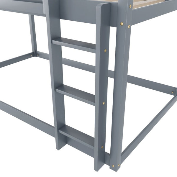 English Elm Low Profile Twin Over Solid Pine Bunk Bed with Convertible Loft for Kids Grey W2593P480620