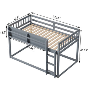 English Elm Low Profile Twin Over Solid Pine Bunk Bed with Convertible Loft for Kids Grey W2593P480620