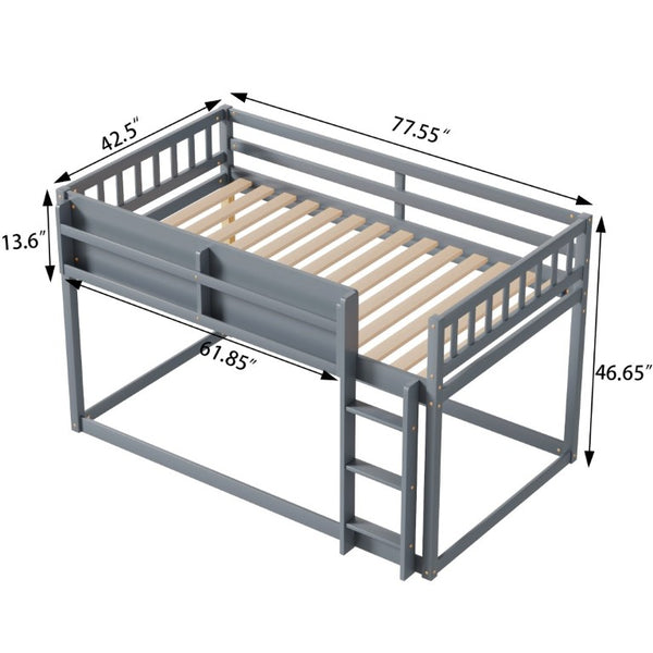 English Elm Low Profile Twin Over Solid Pine Bunk Bed with Convertible Loft for Kids Grey W2593P480620