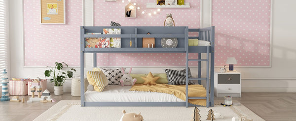 English Elm Low Profile Twin Over Solid Pine Bunk Bed with Convertible Loft for Kids Grey W2593P480620