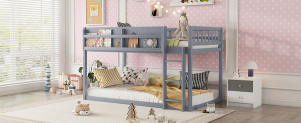 English Elm Low Profile Twin Over Solid Pine Bunk Bed with Convertible Loft for Kids Grey W2593P480620