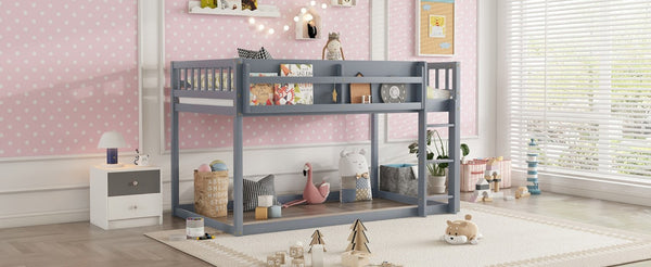 English Elm Low Profile Twin Over Solid Pine Bunk Bed with Convertible Loft for Kids Grey W2593P480620