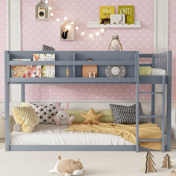 English Elm Low Profile Twin Over Solid Pine Bunk Bed with Convertible Loft for Kids Grey W2593P480620