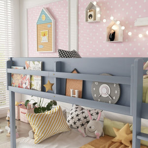 English Elm Low Profile Twin Over Solid Pine Bunk Bed with Convertible Loft for Kids Grey W2593P480620