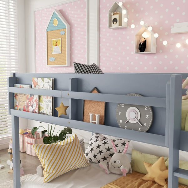 English Elm Low Profile Twin Over Solid Pine Bunk Bed with Convertible Loft for Kids Grey W2593P480620