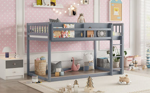English Elm Low Profile Twin Over Solid Pine Bunk Bed with Convertible Loft for Kids Grey W2593P480620