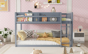 English Elm Low Profile Twin Over Solid Pine Bunk Bed with Convertible Loft for Kids Grey W2593P480620