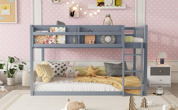 English Elm Low Profile Twin Over Solid Pine Bunk Bed with Convertible Loft for Kids Grey W2593P480620