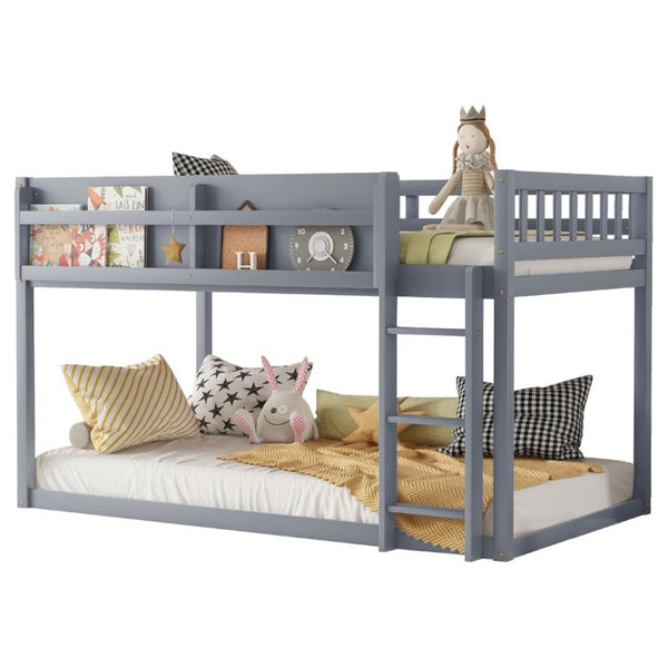 English Elm Low Profile Twin Over Solid Pine Bunk Bed with Convertible Loft for Kids Grey W2593P480620