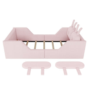 English Elm Twin Low Profile Floor Bed Teddy Fabric Upholstered with Removable Rabbit Cushions for Kids Pink W2593P515757