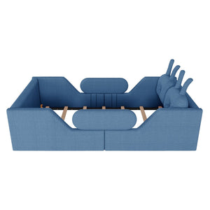 English Elm Twin Low Profile Floor Bed Teddy Fabric Upholstered with Removable Rabbit Cushions for Kids Blue W2593P515758