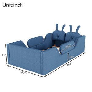 English Elm Twin Low Profile Floor Bed Teddy Fabric Upholstered with Removable Rabbit Cushions for Kids Blue W2593P515758