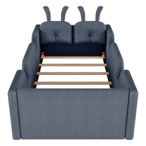 English Elm Twin Low Profile Floor Bed Teddy Fabric Upholstered with Removable Rabbit Cushions for Kids Grey W2593P515760