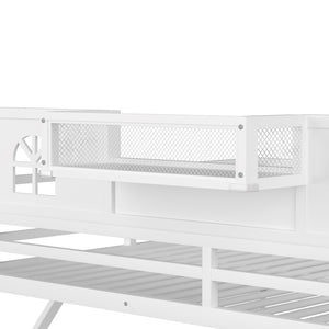English Elm Queen Metal Loft Bed with House Shaped Frame Staircase Wardrobe and Led Lighting White W2593S00074