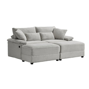 English Elm Double Chaise Lounge Corduroy Set with Flip Top Storage Ottomans and USB Ports W2606S00012