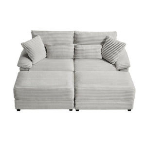 English Elm Double Chaise Lounge Corduroy Set with Flip Top Storage Ottomans and USB Ports W2606S00012