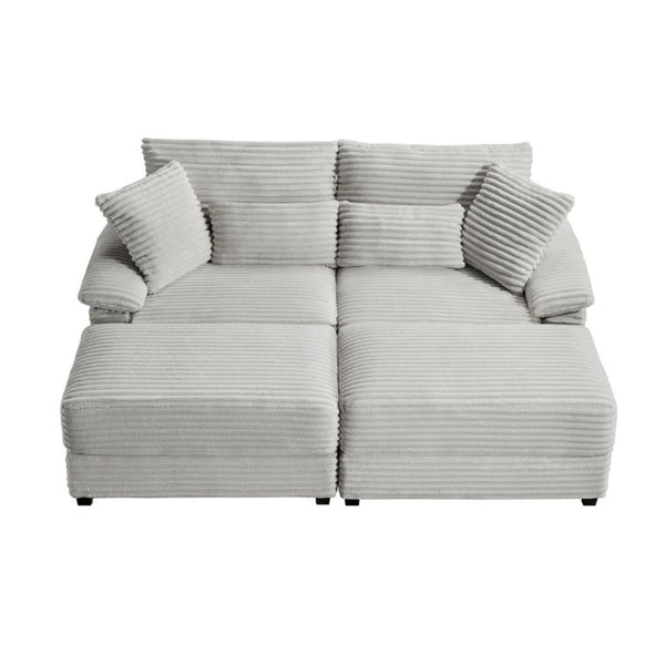 English Elm Double Chaise Lounge Corduroy Set with Flip Top Storage Ottomans and USB Ports W2606S00012