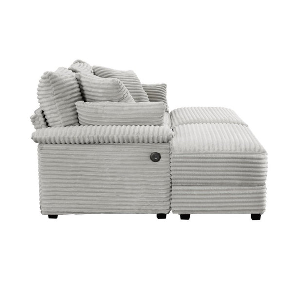 English Elm Double Chaise Lounge Corduroy Set with Flip Top Storage Ottomans and USB Ports W2606S00012
