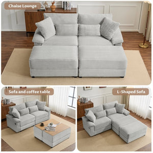 English Elm Double Chaise Lounge Corduroy Set with Flip Top Storage Ottomans and USB Ports W2606S00012