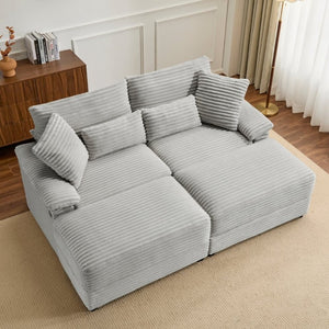 English Elm Double Chaise Lounge Corduroy Set with Flip Top Storage Ottomans and USB Ports W2606S00012