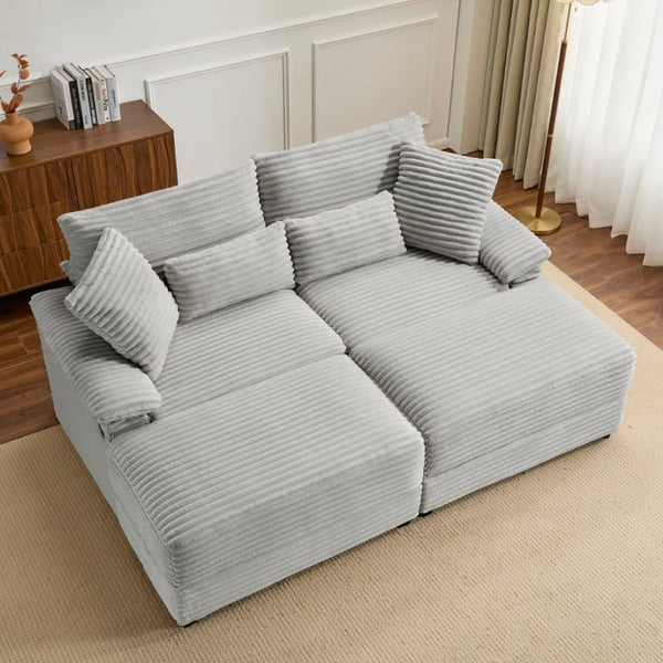 English Elm Double Chaise Lounge Corduroy Set with Flip Top Storage Ottomans and USB Ports W2606S00012