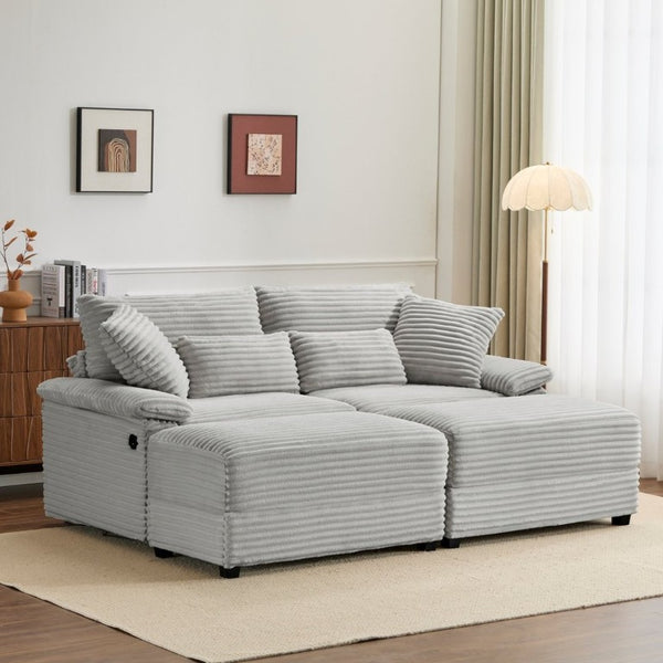 English Elm Double Chaise Lounge Corduroy Set with Flip Top Storage Ottomans and USB Ports W2606S00012