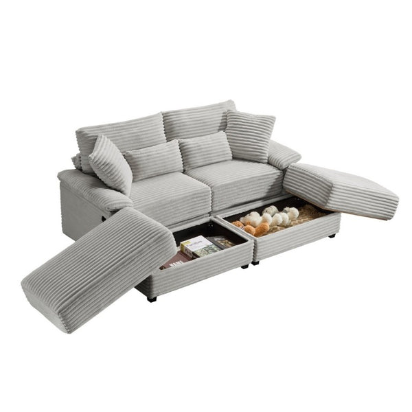 English Elm Double Chaise Lounge Corduroy Set with Flip Top Storage Ottomans and USB Ports W2606S00012
