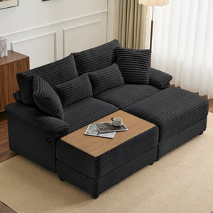 English Elm Double Chaise Lounge Set Corduroy Upholstered with Storage Ottomans and USB Charging W2606S00013
