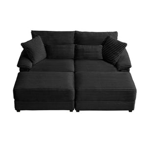 English Elm Double Chaise Lounge Set Corduroy Upholstered with Storage Ottomans and USB Charging W2606S00013