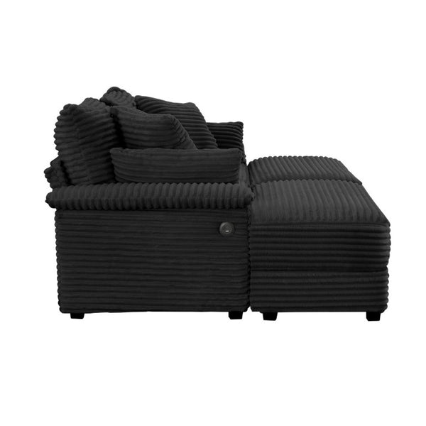 English Elm Double Chaise Lounge Set Corduroy Upholstered with Storage Ottomans and USB Charging W2606S00013